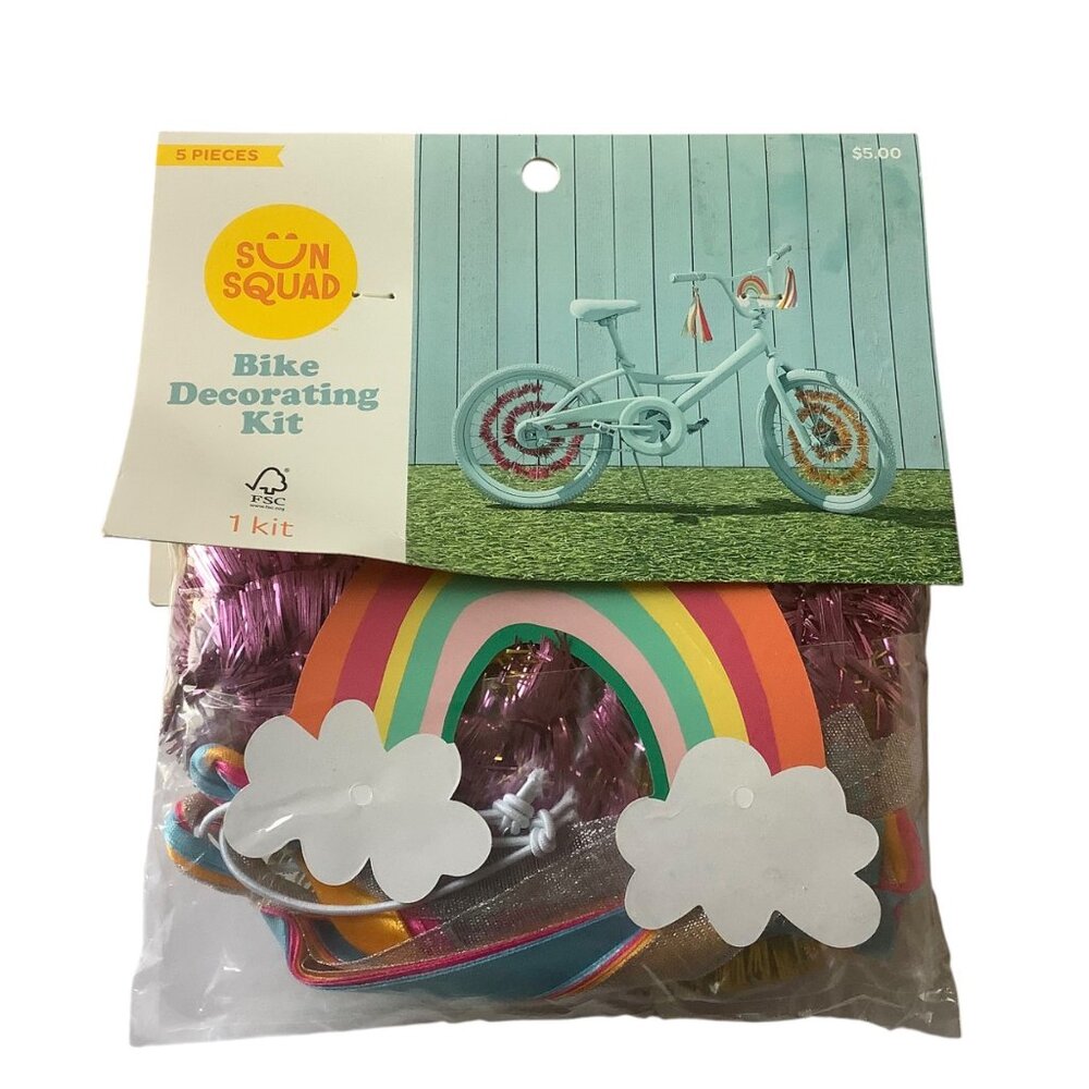 Sun Squad 5-Piece Bike Decorating Kit Garlands & Streamers Rainbow NEW UNOPENED‎